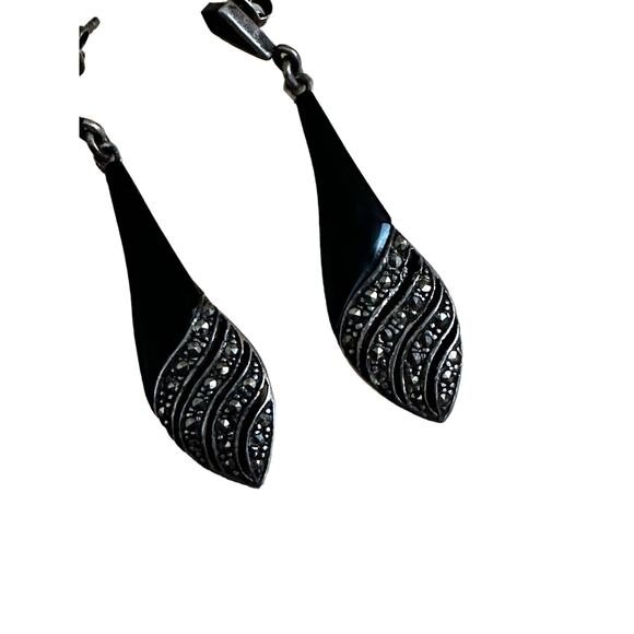 FAS Sterling, Onyx and Marcasite Earrings - Picture 3 of 7